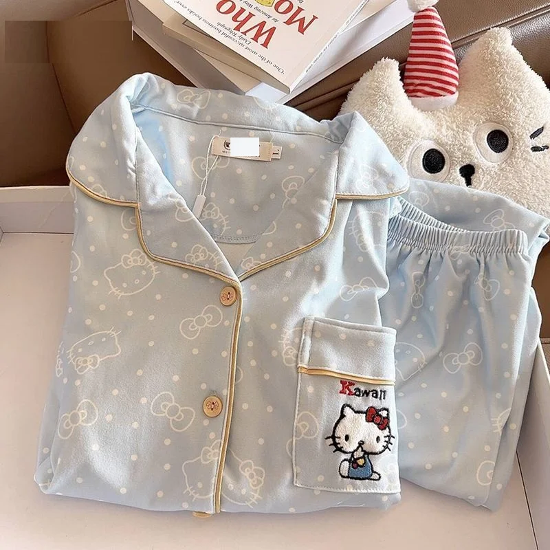 

Sanrio мультяшные пижамы Hello Kittys, милые брюки с длинными рукавами, милая домашняя одежда, повседневная свободная мягкая креативная одежда с принтом, хит продаж