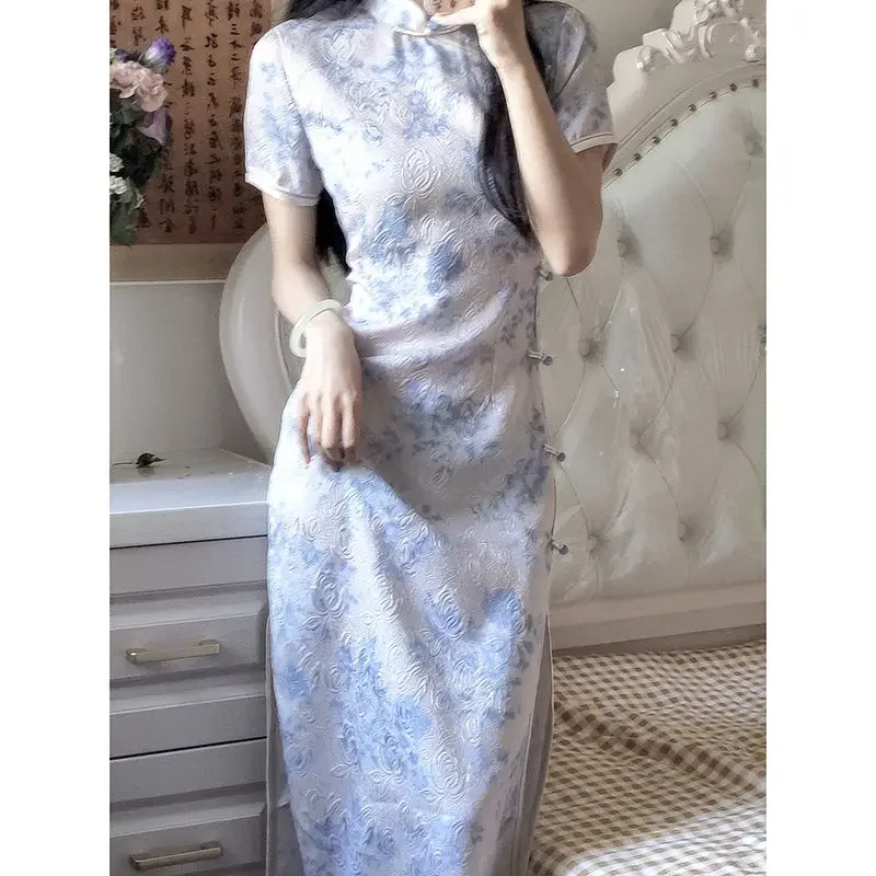 

Кружевное молодое улучшенное женское платье Cheongsam, лето 202, новое повседневное элегантное темпераментное тонкое длинное платье Ципао в китайском стиле