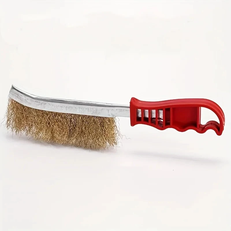1Pcs Long Handle Copper Plated Wire Brush Stainless Steel Cleaning Brush Multi Functional Tool For Kitchen Grill Plate Rust Remo