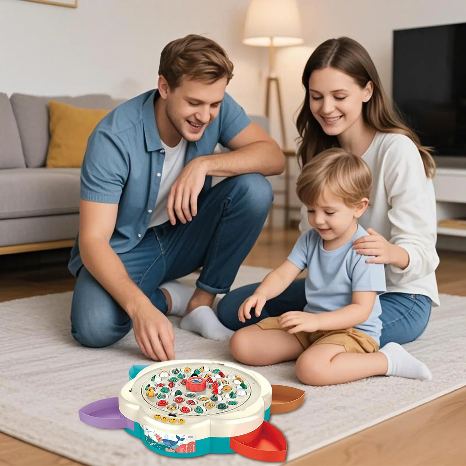 เกมตกปลาแม่เหล็กสําหรับเด็ก ชุดตกปลาแม่เหล็กสําหรับเด็กวัยหัดเดินพร้อมดนตรี กิจกรรมการเรียนรู้การเชื่อมโยงระหว่างพ่อแม่และลูกเป็นเวลา 4-6 ปี