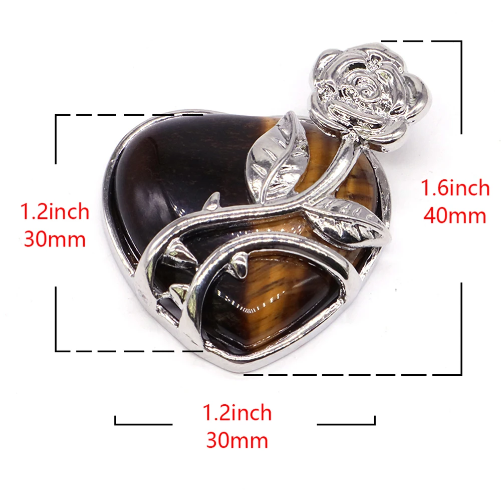 Natural Crystal Heart Shape Rose Flower Pendant Amehtysts Clear Quartz Reiki Healing Gemstone Charm Jewelry Necklace Women Gifts