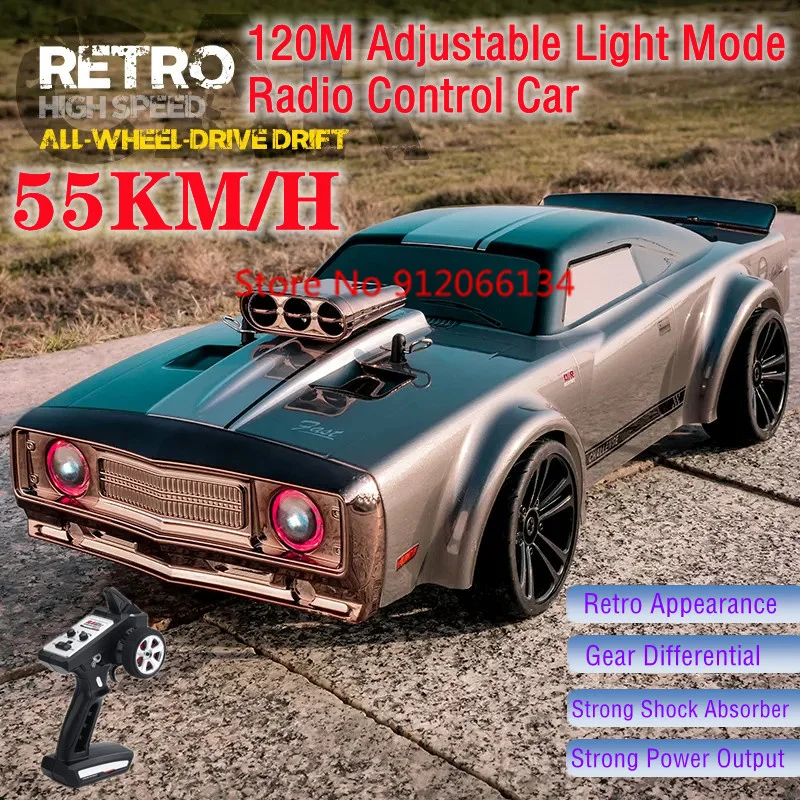 55KM/H Retro Style High-speed Radio Control Car 4WD Angel Eye Headlight Gear Differential Independent Damp RC Drift Racing Car