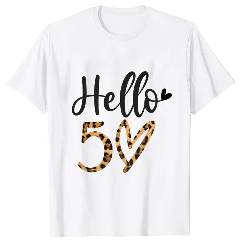 50th Birthday Party Crew T-shirts Chapter Hello 50 Fabulous Leopard Graphic Print Top O Neck Shirt Short Sleeve Tee Women Tshirt