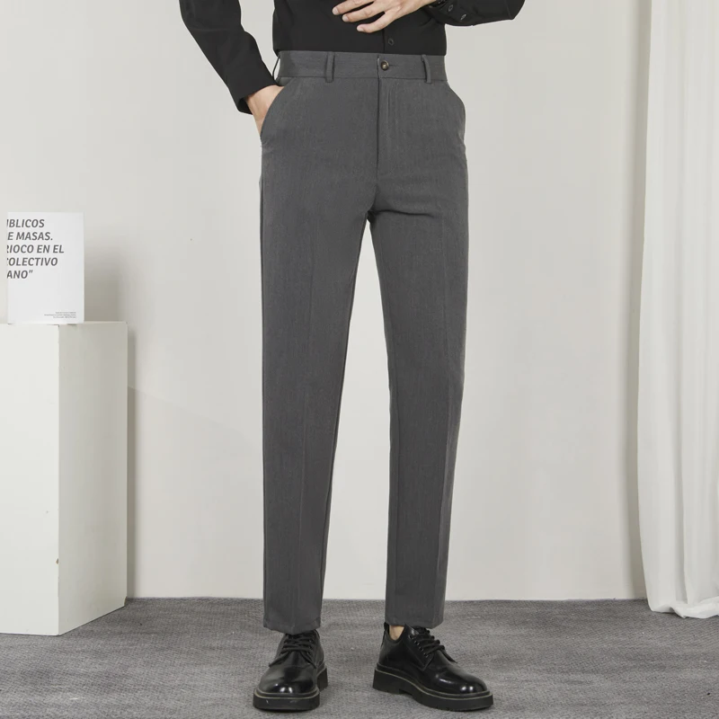2024 Summer New High end Fashion Suit Men's Loose Straight Elastic Versatile Street Work Men's Casual 9-inch Pants