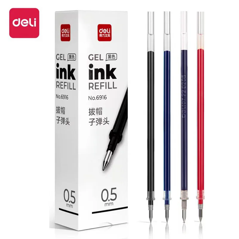 Deli 20 Pçs/lote Gel Caneta Recarga 0.5mm Tinta Preto Vermelho Azul Cores Recargas Escrita Assinatura Escola Papelaria Suprimentos Pen Core Presente