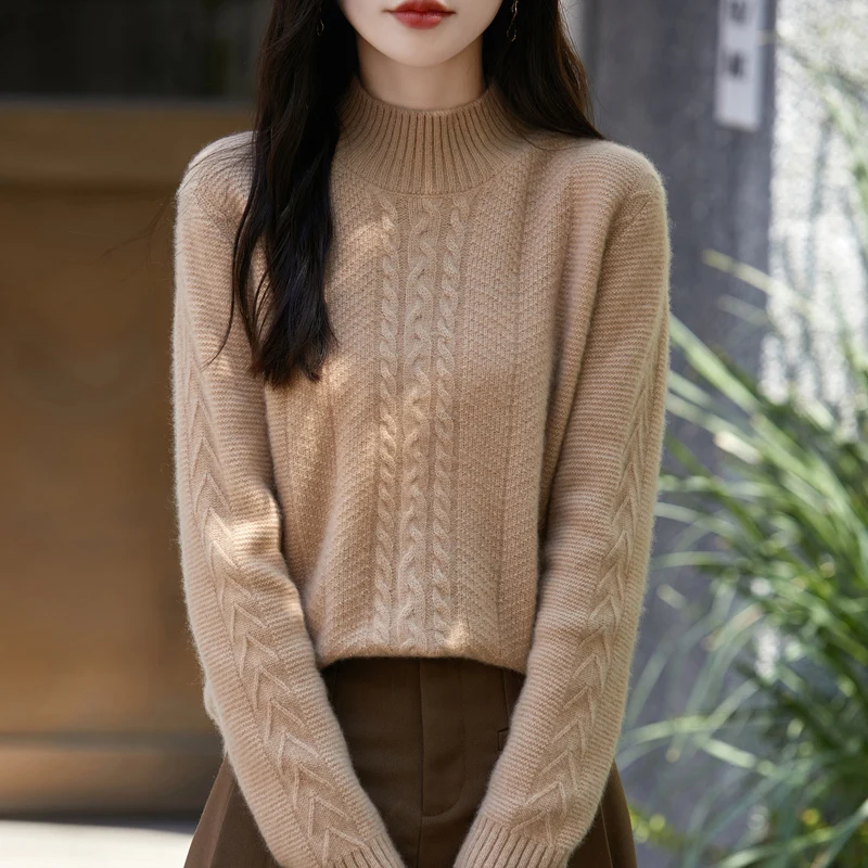 New pattern Women Knitting Pure Australian Wool Pullover Fashion Thickened Seven Needles Sweater Twisted pattern style Warm Tops