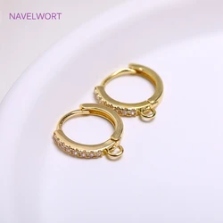 14K Gold Plated Inlaid Zircon Round Hoop Earrings Hooks Clasps Fitting Brass Metal Earring Supplies For Women Jewelry  Making