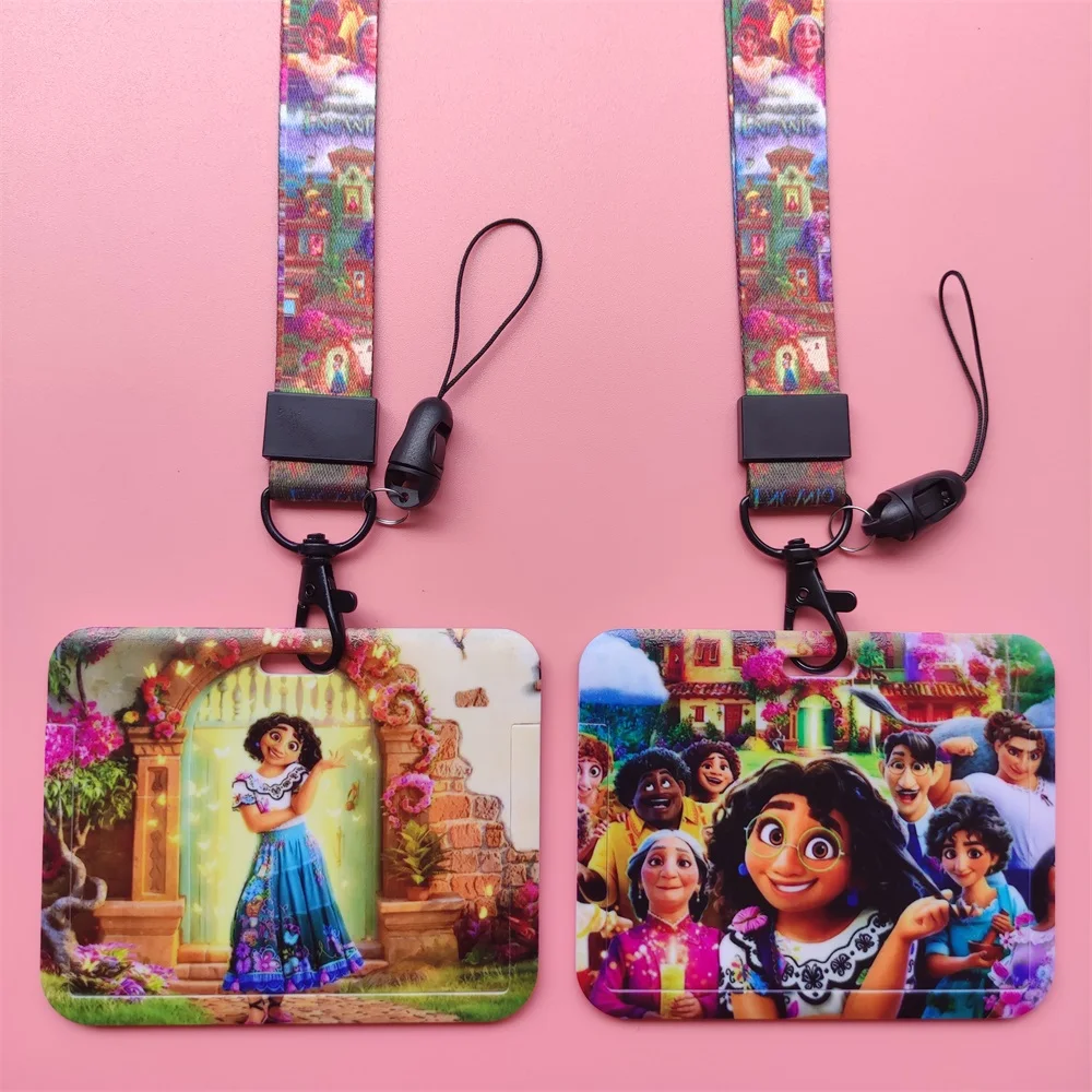 Smycze etui na karty Disney Encanto kobiety etui na karty smycz na szyje uchwyt na identyfikator dziewczyny na wizytówki zwijany kabel