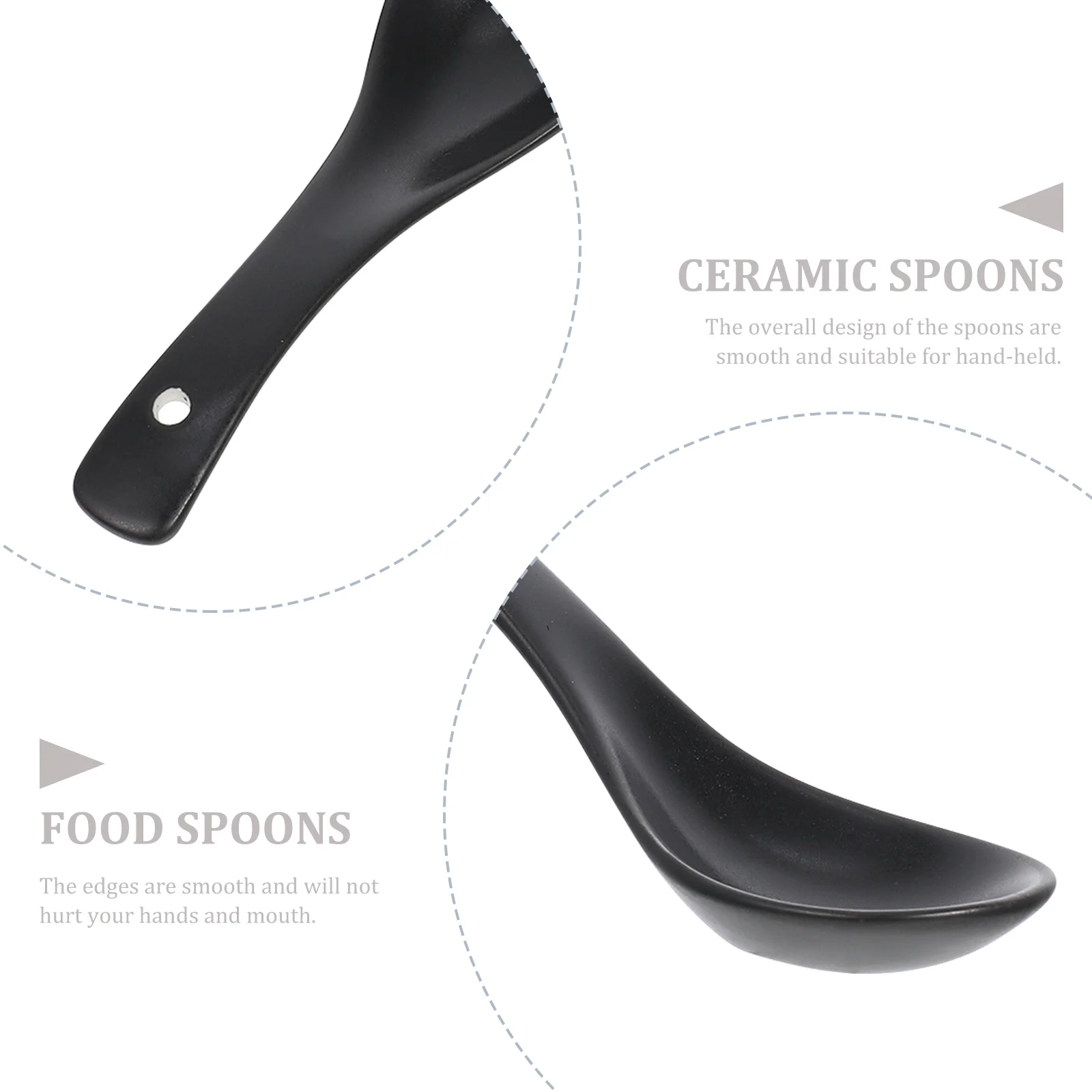 

6Pcs Black Mini Soup Spoons Ceramic Smooth Edges Long-Lasting Multipurpose Kitchen Utensil for Home Restaurant Use