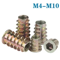 10 Uds M4 M5 M6 M8 M10 rosca de aleación de Zinc cabeza hueca hexagonal tuerca de inserción de madera integrada cabeza de accionamiento hexagonal con bridas tuercas para muebles