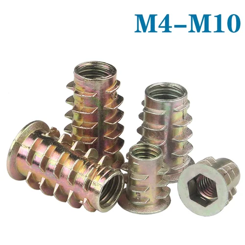 10 Uds M4 M5 M6 M8 M10 rosca de aleación de Zinc cabeza hueca hexagonal tuerca de inserción de madera integrada cabeza de accionamiento hexagonal con bridas tuercas para muebles
