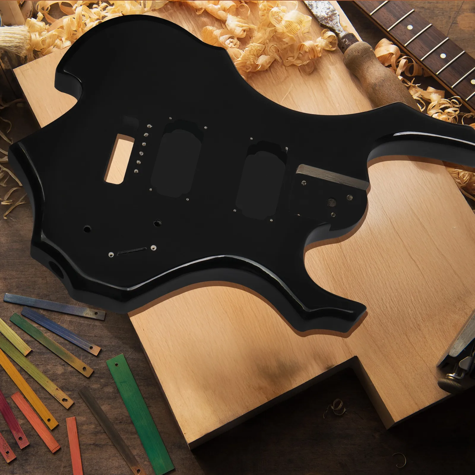 

DIY 6 String Flame Shaped Style HSH Electric Guitar Kits with Mahogany Body, Map
