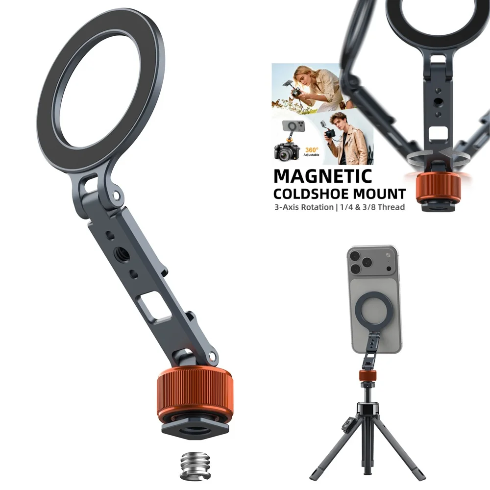 

Mosenvka Hot Shoe Magnetic Phone Holder With 1/4 Screw 360 Rotation Cold Shoe Mount for MagSafe iPhone 17 16 Samsung DSLR Camera