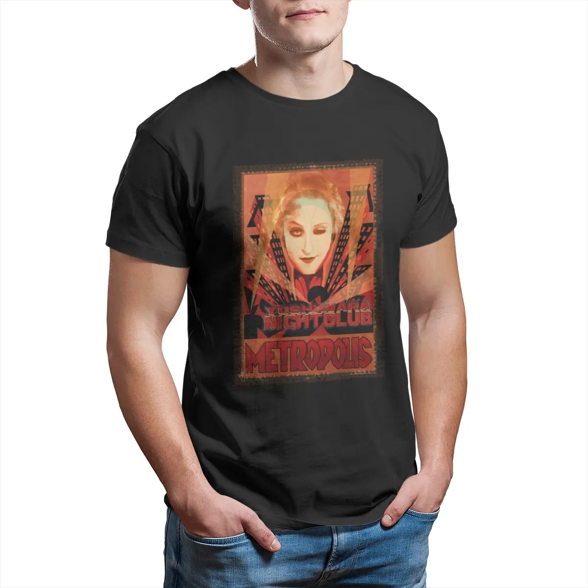 Yoshiwara nightclub Metropolis Fritz Lang social Germany science fiction future plus size printed t-shirt Large size clothes