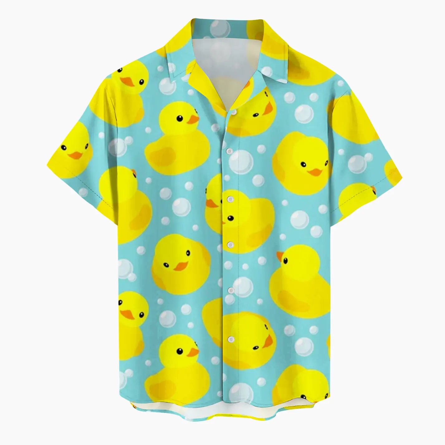 2024 New Men's Shirt Little Yellow Duck 3D Printed Funny Hawaiian Beach Tops Short Sleeve Casual Fashion Blouse Social Shirt