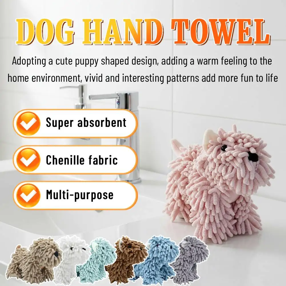 

Chenille Cute Puppy Hands Towels Highly Sorbent Dog Design Towels Microfiber Multipurpose for Kitchen Washstand Bathroom Supplie