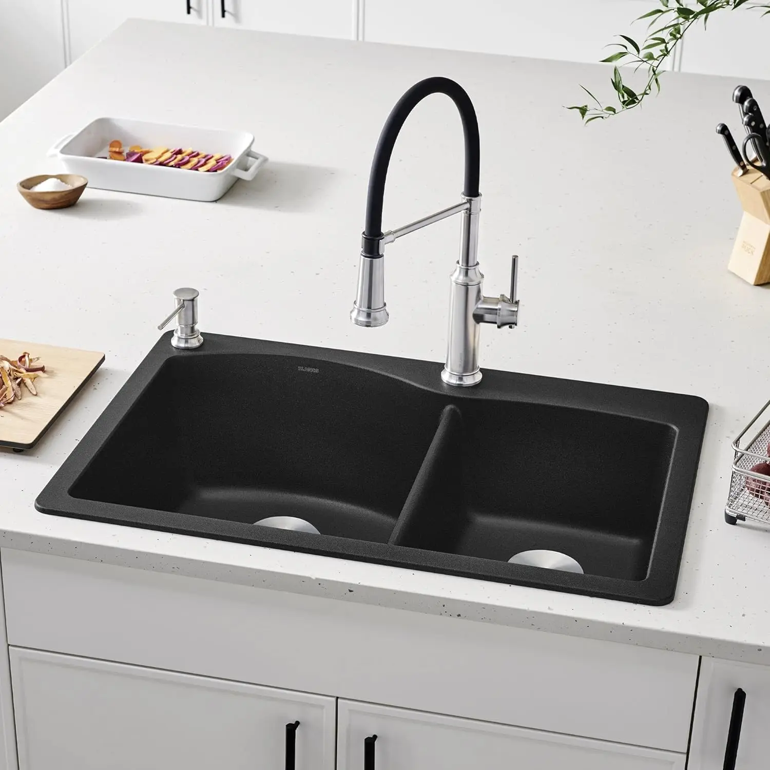 440215 Diamond Silgranit 60/40 Double Bowl Undermount or Drop Kitchen Sink, 33