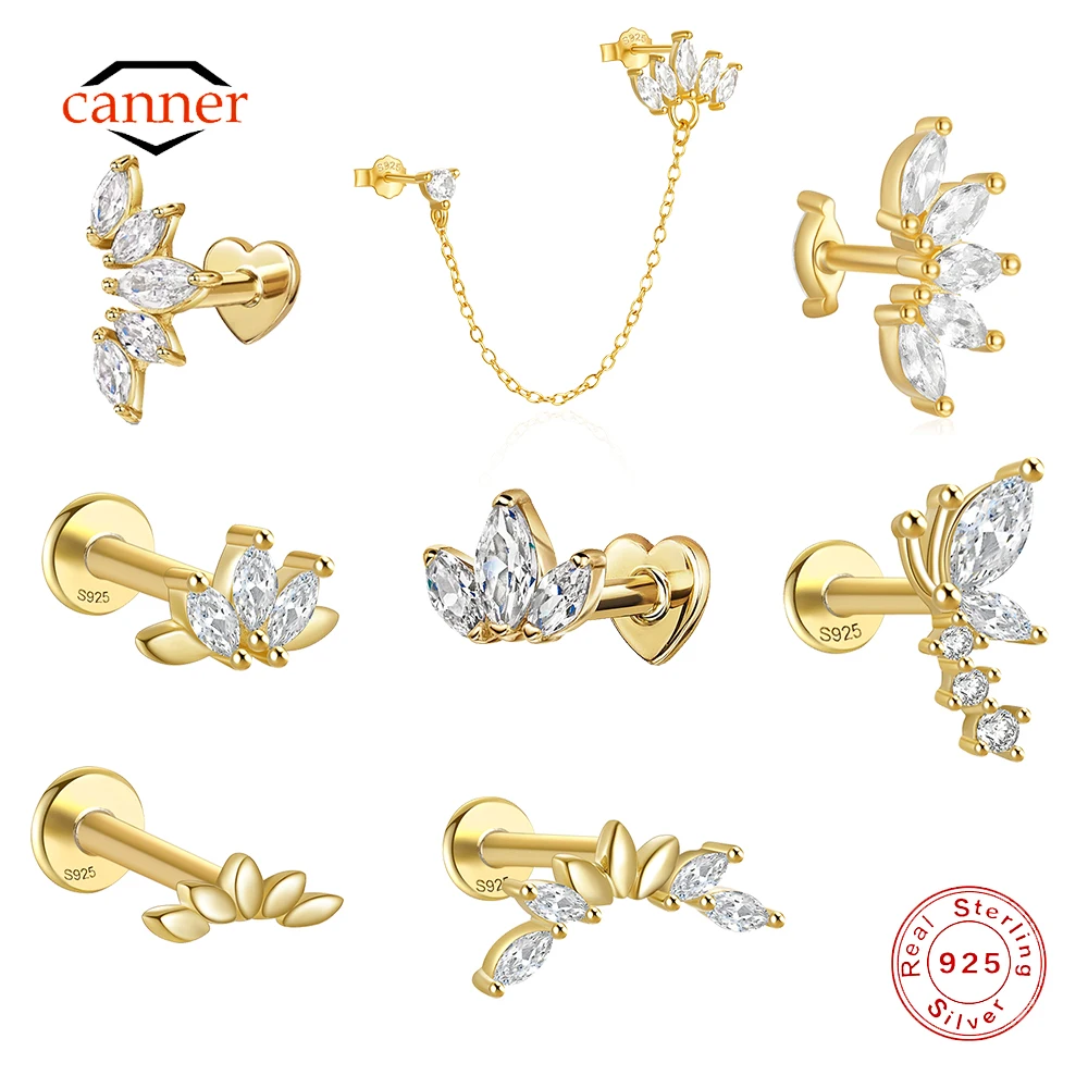 CANNER 1 STÜCK 925 Sterling Silber Pferdeauge Zirkon Knorpel Piercing Ohrstecker Für Frauen Quaste Ins Minimalismus Ohrring Schmuck