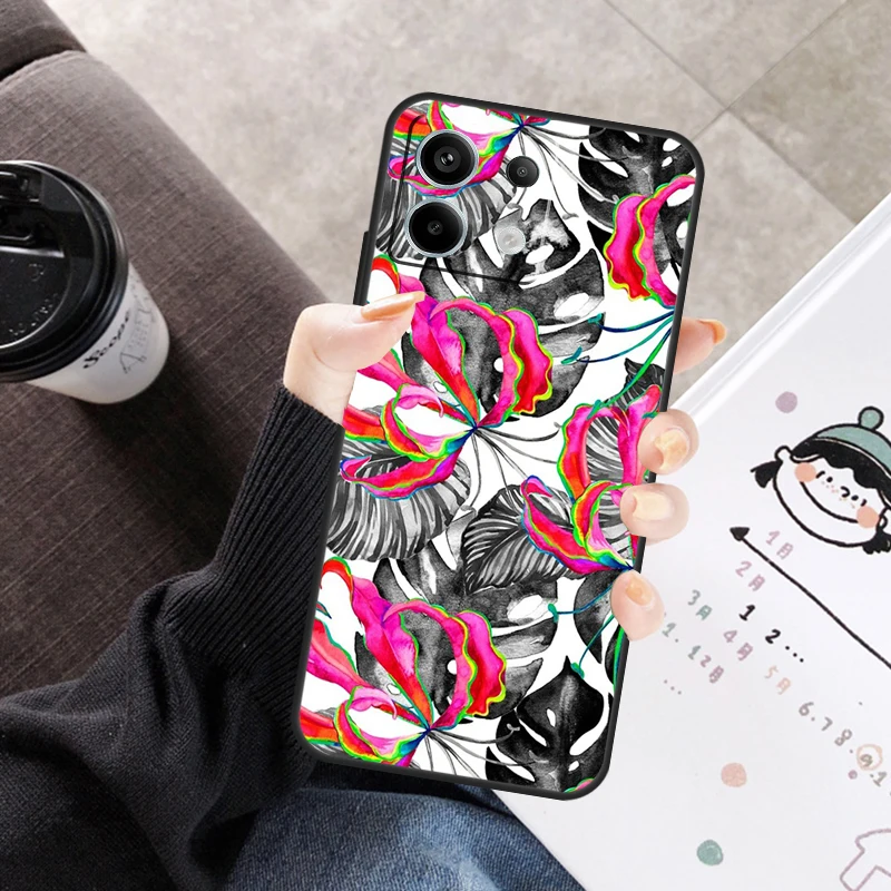 غطاء نمط الكركديه الاستوائي لشاومي ريدمي نوت 14 13 9 10 11 12 برو 10S 11S 12S حافظة لهاتف ريدمي 14C 10C 12C 13C