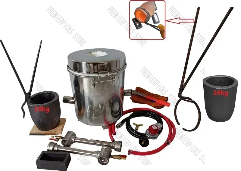16KG grote gasmetaalsmeltovenset 2642 ° F/1450 ° C Propaan Forge Dual 2-kroezen Gieterij Thuisoven Gietgereedschap