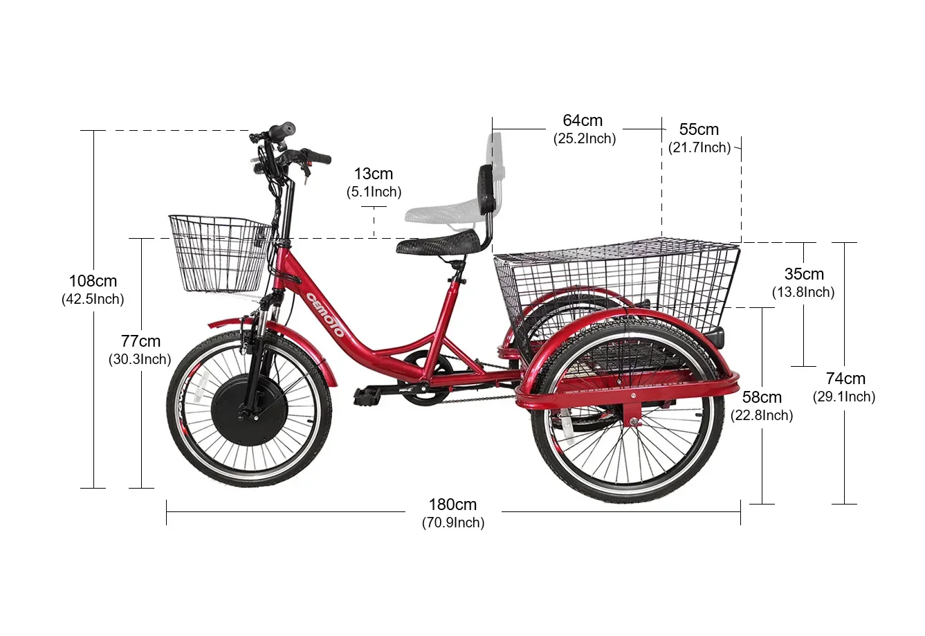 Cheap Price 48v 500w 22 Inch  3 Wheel Electric Bike Lithium Battery Powered Electric  Tricycles For Adult