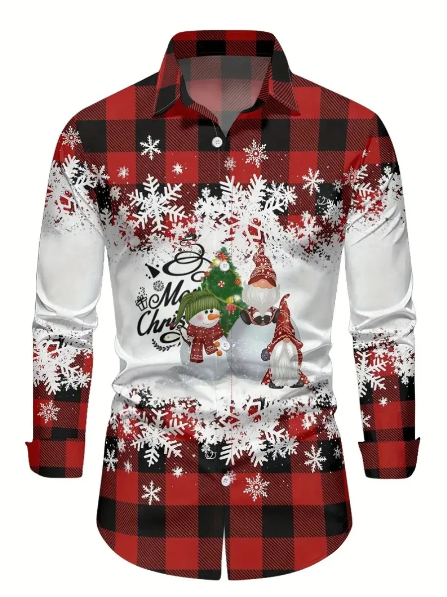 

New Christmas print men's long-sleeved shirt, stylish men's Christmas shirt, casual men's shirt for autumn and winter, fast ship