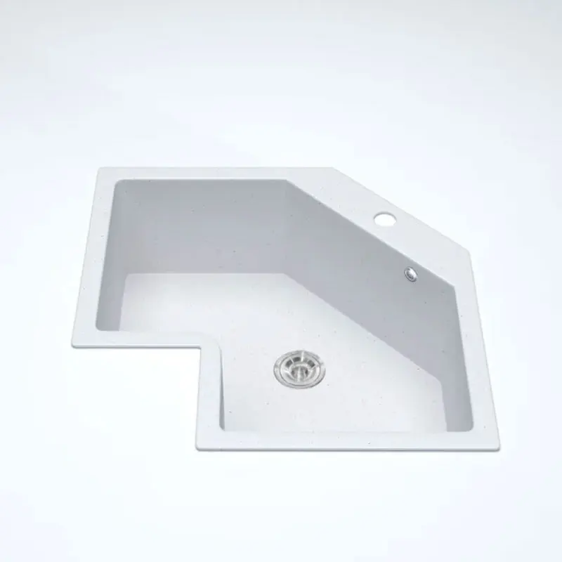 Durable Luxury Top Mount Single Bowl Black Granite Quartz Stone Composite Corner Kitchen Sink with Accessories