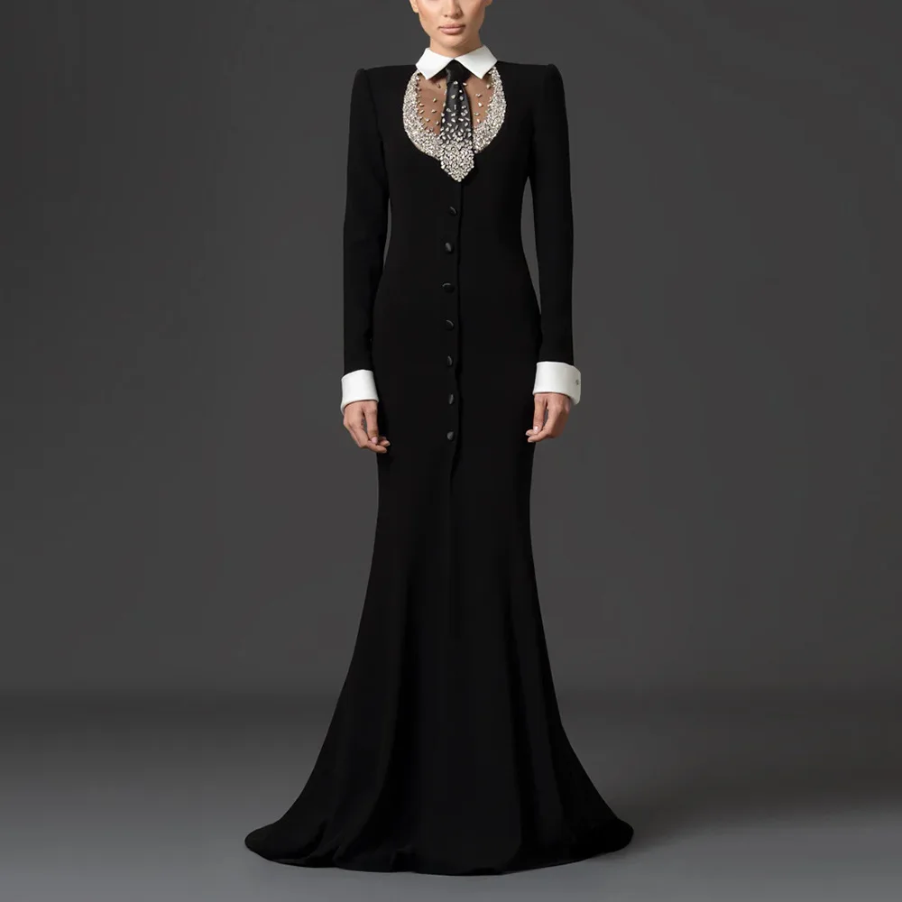 

Evening Dress Quality 2026 Fashion Shirt Collar Heavy Industry Beads Diamond-Embedded Long Dress