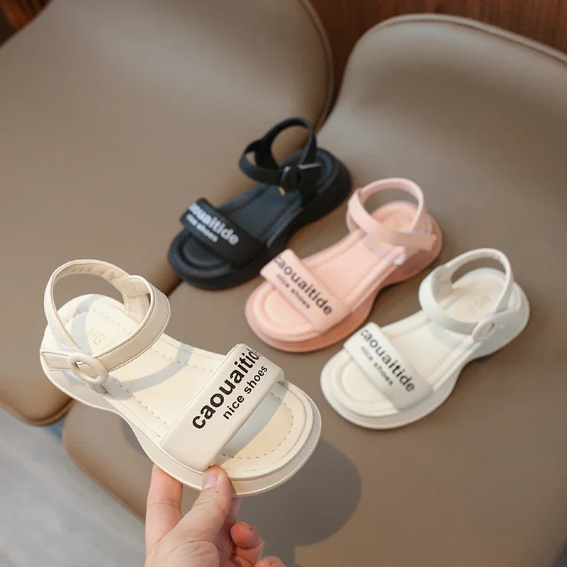 Children Sandals Fresh Princess Travel Shoes for Summer Sutdent Vacation Beach Shoes Nice Letter Print Wedges Girl Sandal