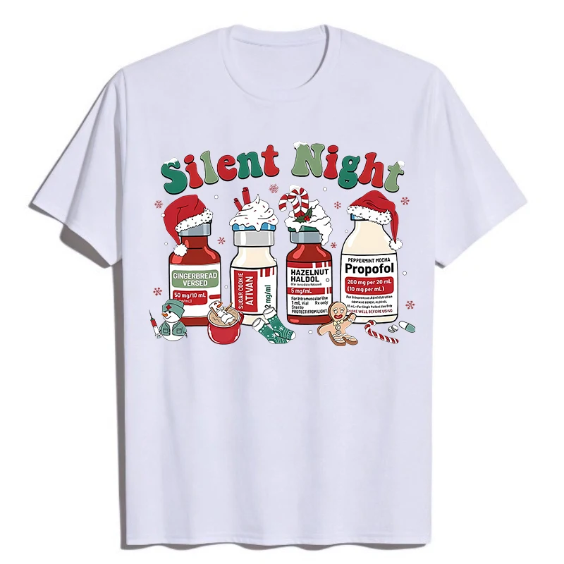 

Retro Christmas Eve Tees Silent Night Graphic T Shirts Funny Silent Night Shirt Christmas T-shirt Women's Tees Promo Clothes