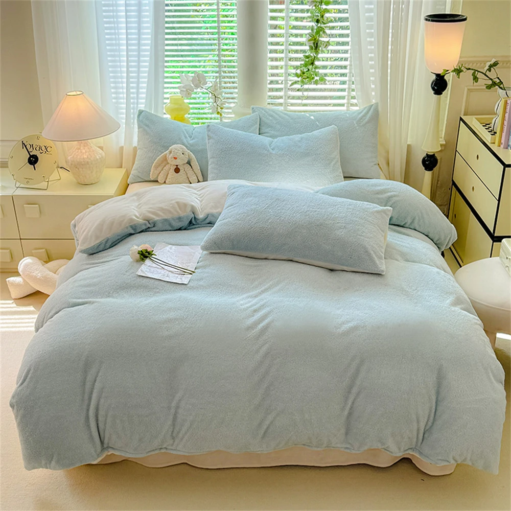 Class A Milk Velvet Four-Piece Sets Solid Color Winter Thickened Duvet Cover Pillowcase Bed Sheet Soft Coral Fleece Bedding Set