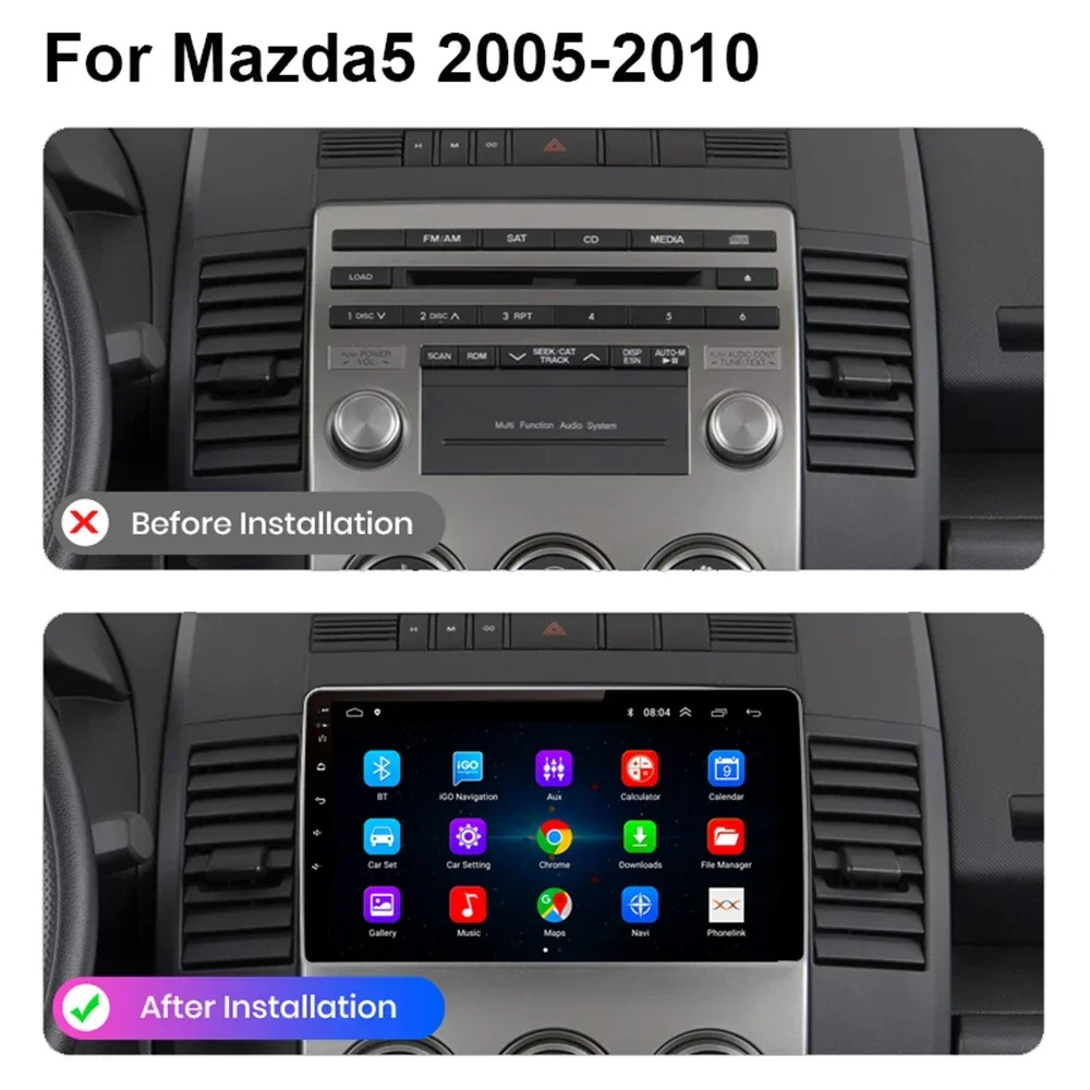 Android 13 2 Din for MAZDA 5 2005 2006 2007 2008 2009 2010 Old Car Radio Multimedia Video Player Navigation GPS RAM 8G+ROM 128G