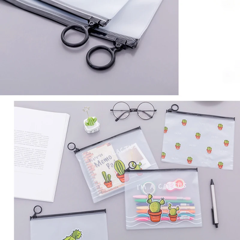 Cactus Zipper Transparent PVC File Folder Document Filing Bag Traveler\'s Diary Accessory Tickets Cards Storage Bag