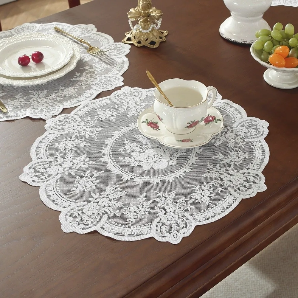 1/2/6pcs Embroidered Lace Tablemats Round Decorative Handmade Lace Table Mats Napkin Placemat Flower Embroidery