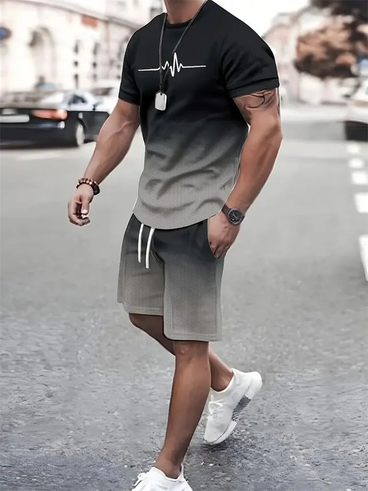 2024 Men's Oversized Clothing 3D Print T-Shirt ShortsNew Summer Street Men's Suit Sportswear  Men's Simple Clothing Fashion Suit