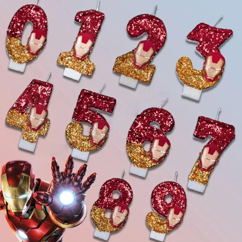 Disney Marvel Iron Man Birthday Candles Numbers 0-9 Kawaii Cake Decorations Anime Accessories Party Supplies Children\'s Toy Gift