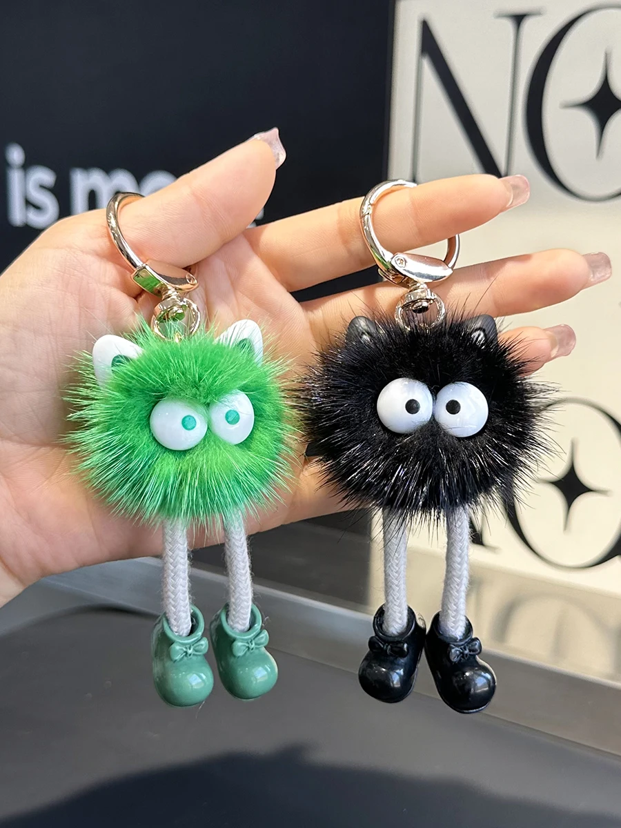 Natural Mink Fur Ball Doll Keychain Car KeyRing Pendant Plush School Bag Pendant Gift Bag Accessories Backpack Keychains