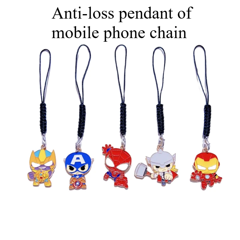 Marvel Spider-Man Thanos Iron Man Thor personajes de anime aleación cadenas para teléfonos móviles personalidad creativa regalos colgantes antipérdida