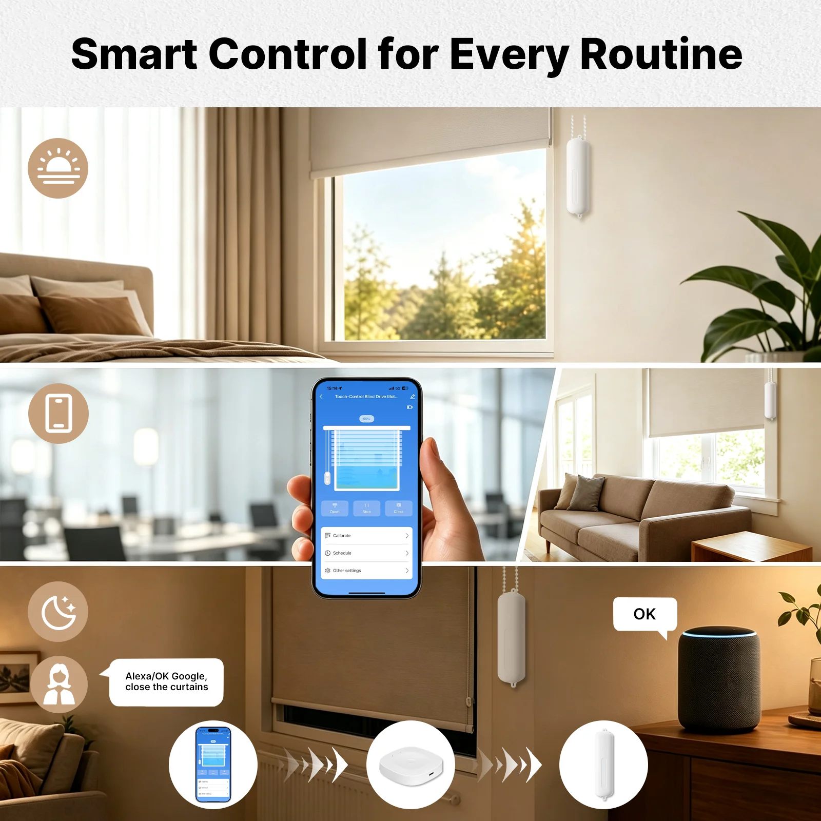MOES Tuya ZigBee Rollladenmotor mit Touch-Steuerung, Elektrischer Vorhangmotor, Wiederaufladbar, Kugelkette, Alexa und Google Hub erforderlich – Detail 9