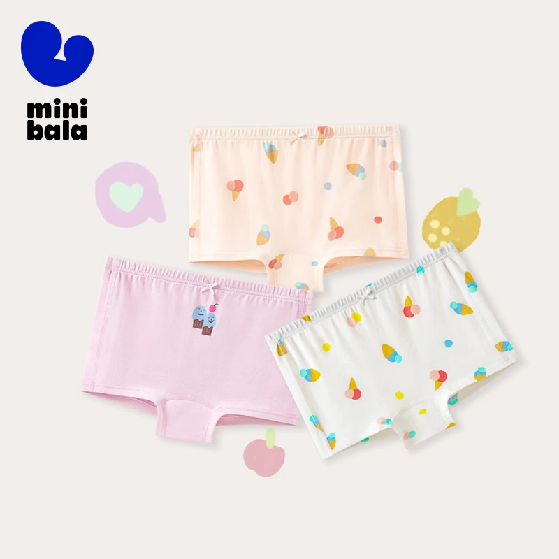 Mini Bala Underwear Girls Baby Children Underwear Soft Comfortable Breathable Elastic Boxer Briefs 3-Pack