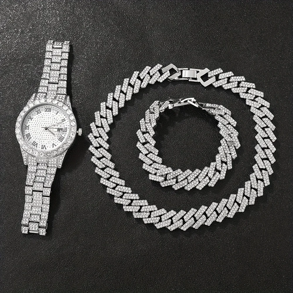 3 pz/set, Set di accessori per orologi e strass da uomo in stile puntatore alla moda, regalo di festa