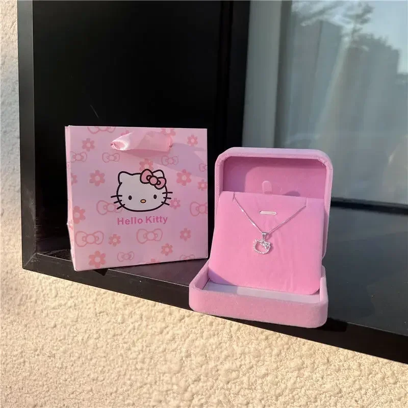 Sanrio Anime Hello Kitty Y2k Necklace Kawaii Diamond Pendant Kitty Stuff Collarbone Chain Women Christmas Gift