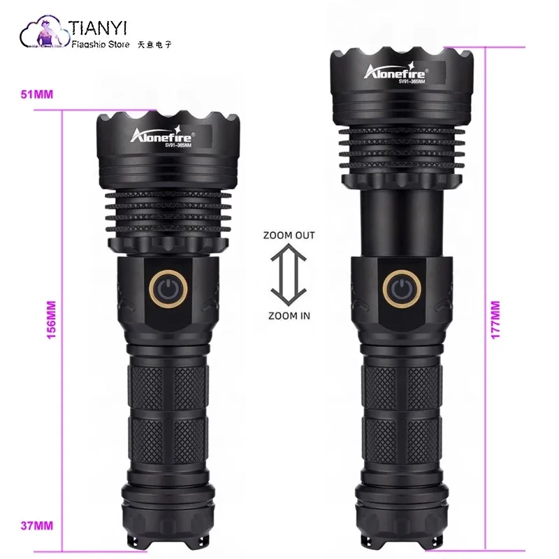 20W UV flashlight adjustable focus violet fluorescent agent anti-counterfeiting detection 395 UV lamp identification