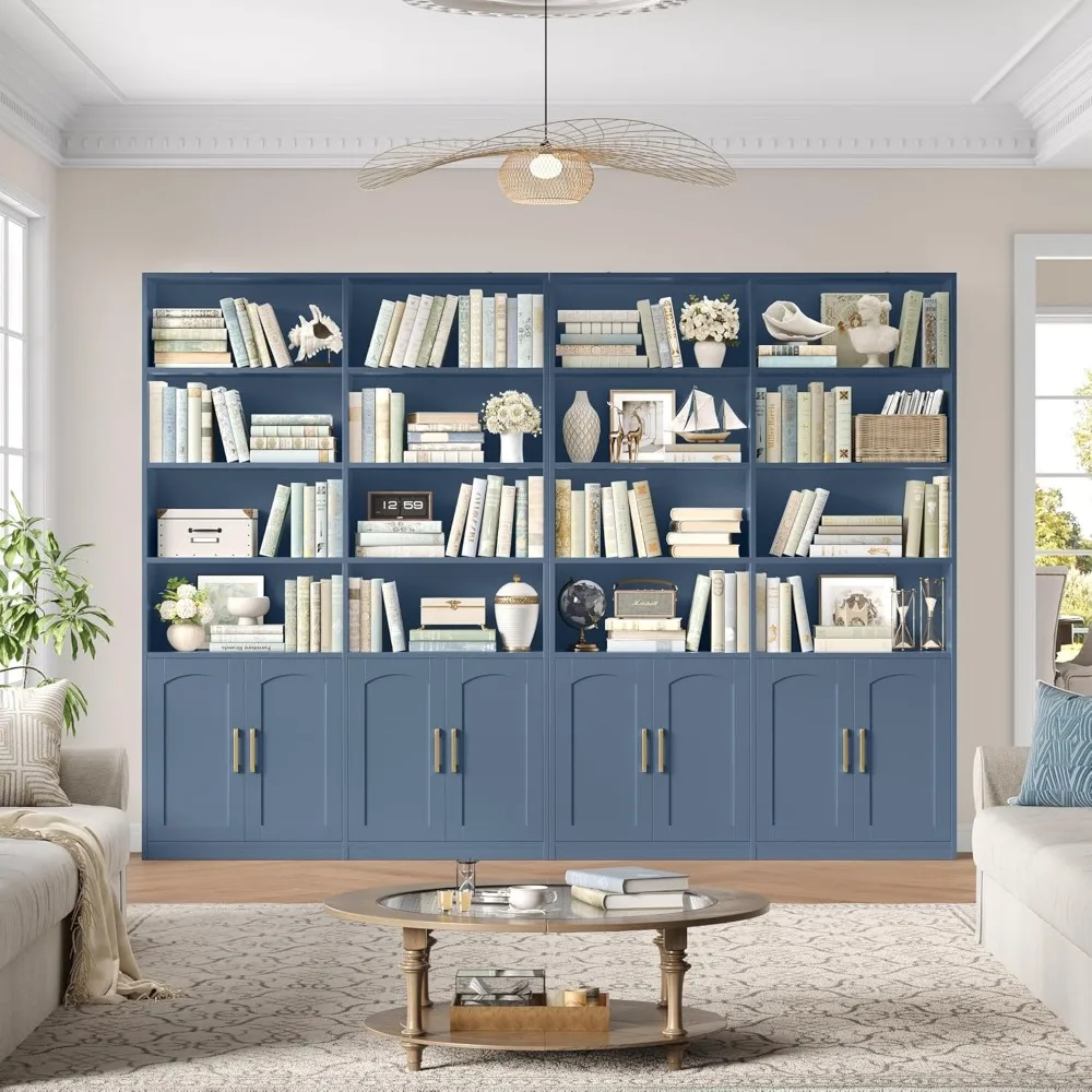 Bookshelf and Bookcase with Doors, 6 Tier Double Wide Large Bookshelves, Open Display Shelves, 73'' Tall Bookshelf with Storage