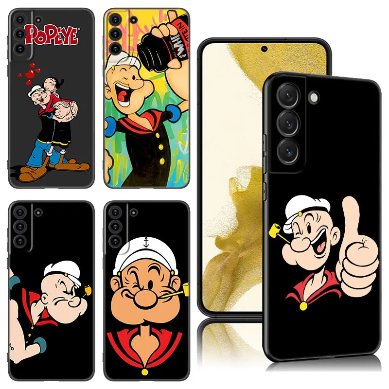 Disney Popeye The Sailor Black Silicone Phone Case For Samsung Galaxy S20 S23 FE S21 S22 S24 Plus Ultra Note 10 20 Plus Ultra