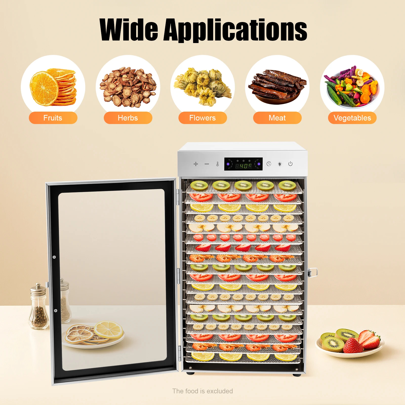 

18 Trays Food Dehydrator 304 201 Stainless Steel Fruit Dryer 800W Commercial Food Dryer Machine for Meat, Fruit, Beef, Pet Food