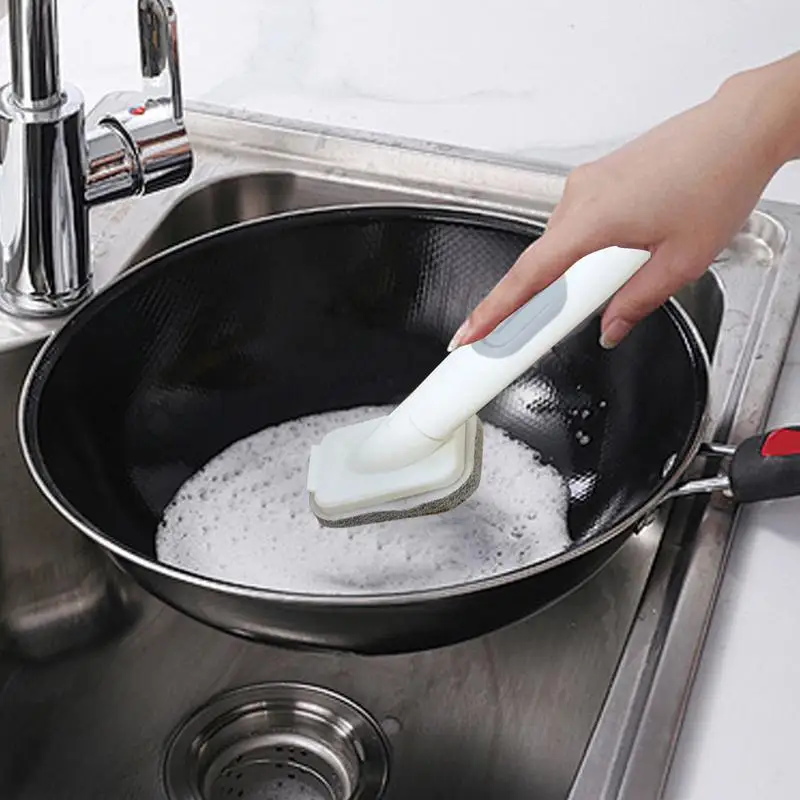 Kitchen Cleaning Brush Pot Dish Brush with 10 Replacement Brush Heads Kitchen Sink Cleaning Brush Long Handle Dishwashing Brush