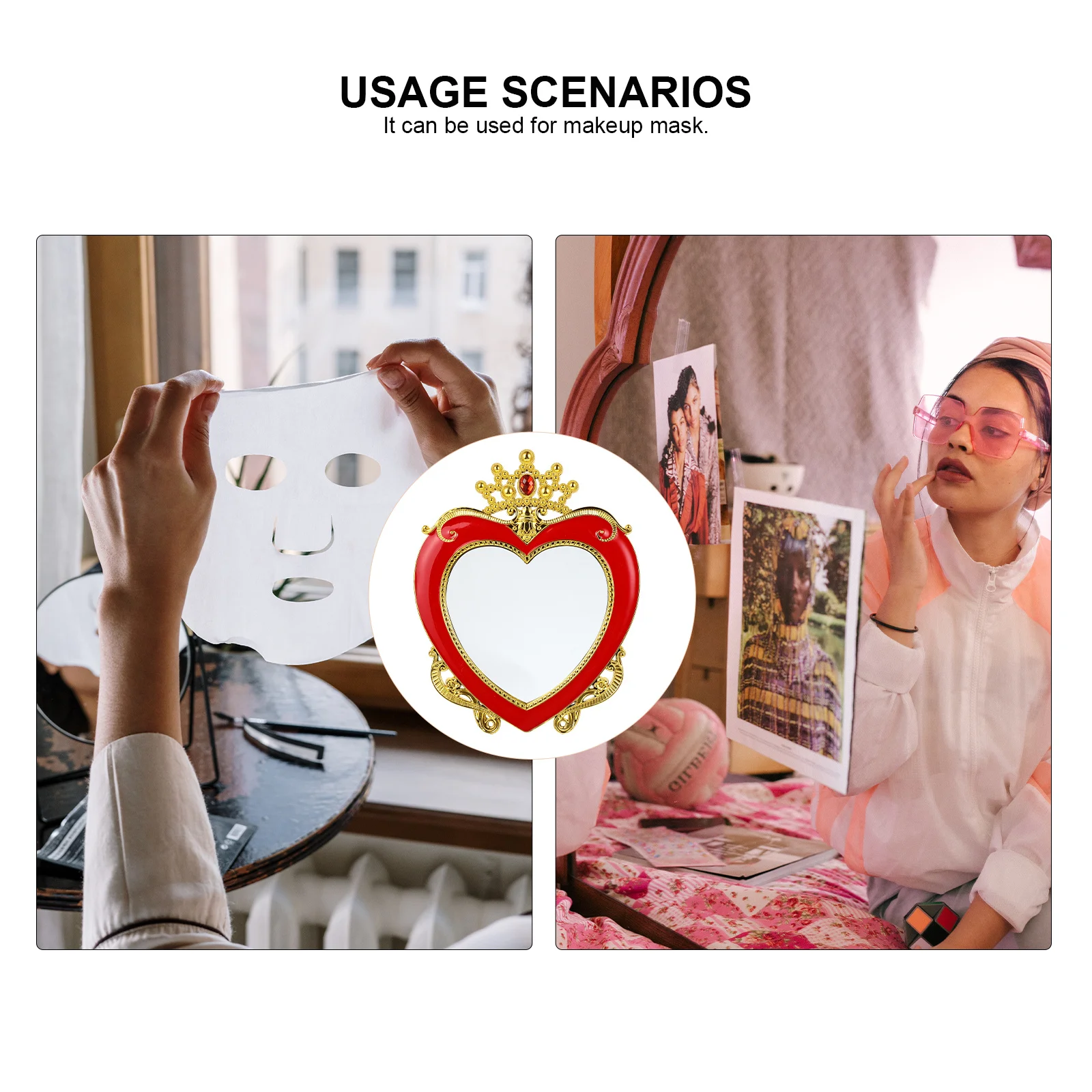 2 pçs coração coroa design estilo retro espelhos de maquiagem casamento desktop espelho decorativo quarto banheiro suporte mesa