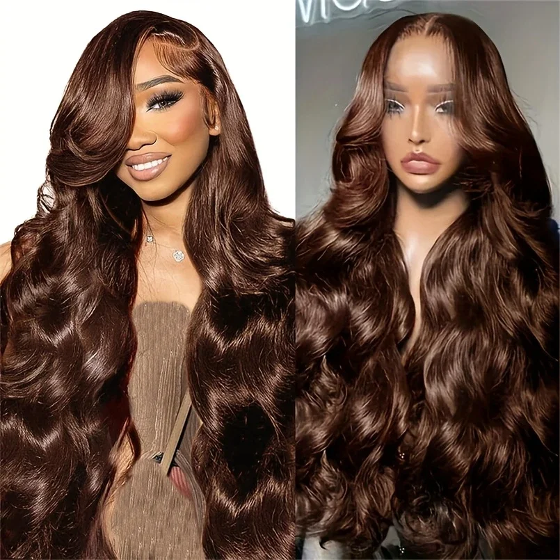 

Бразильский парик с волнистыми прядями, цвет шоколадно-коричневый, 44-46 дюймов, с кружевной передней частью 13x4, 13x6, HD-кружево, прозрачное кружево, из натуральных волос, плотность 200%, для женщин.