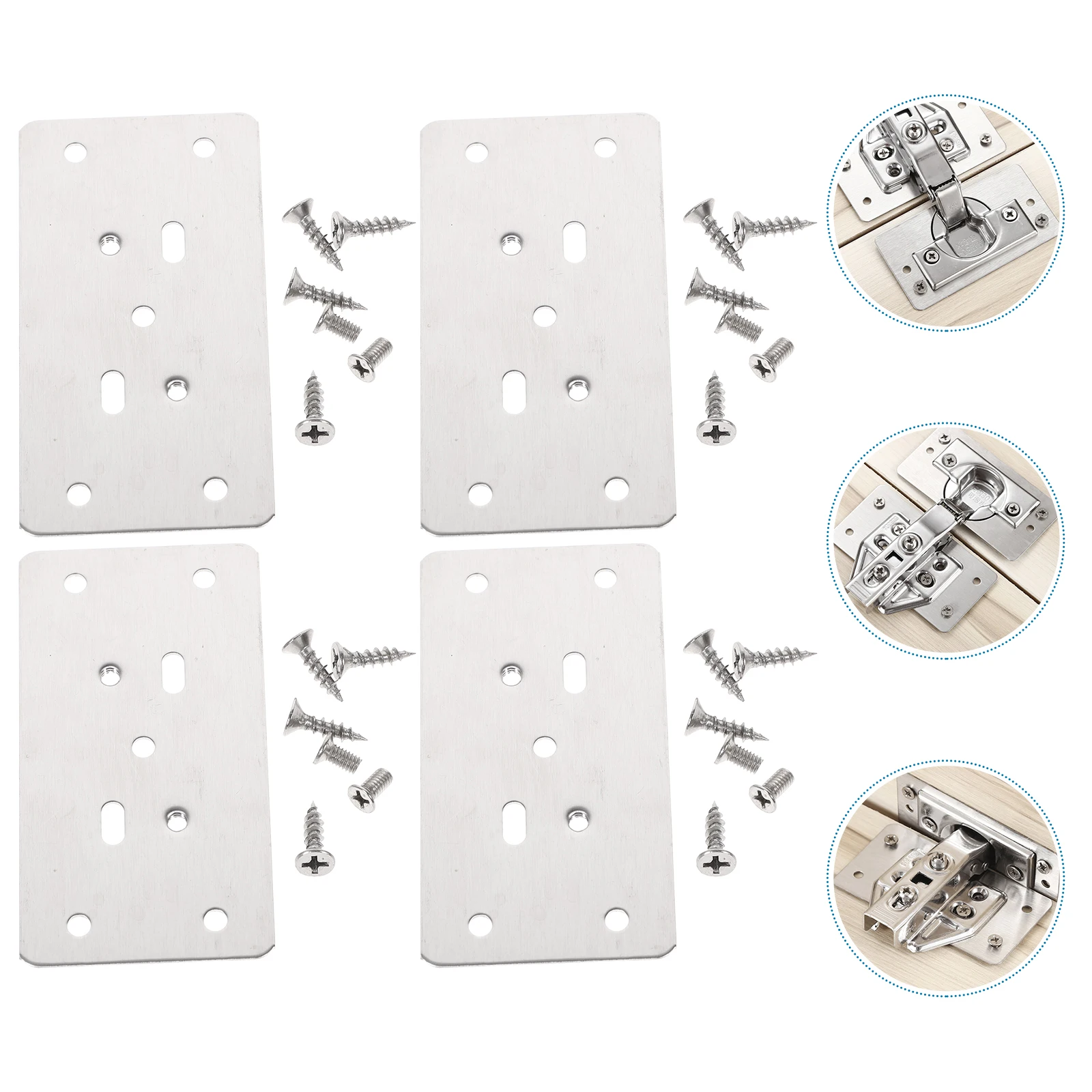 

6 Pcs Cabinet Repair Board Door Hinge Cover Plate Hinges Fixing Cupboard Plates Stainless Steel Furniture Hardware Screw Hole